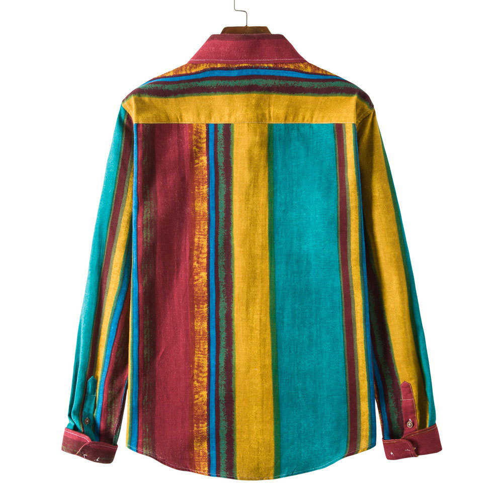 Men's Long Sleeve Colorful Striped Cotton Linen Shirt