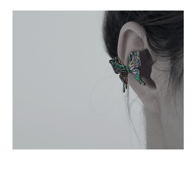 Retro Girl Sweet Cool Style Metallic Liquid Three-dimensional Colorful Butterfly Earrings