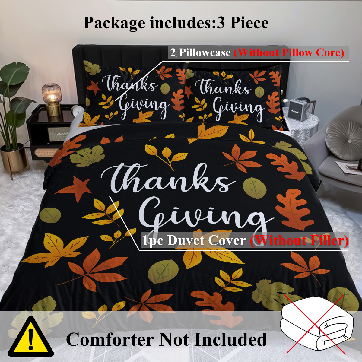 3Pcs Vintage Autumn Bedding Sets Maple Leaf Duvet Cover Sets Thanks Giving... 4