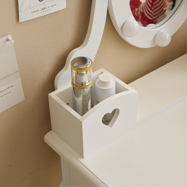 Kids Vanity Set With Mirror And Lights And Stool, 5 Storage Drawers, Pretend... 9