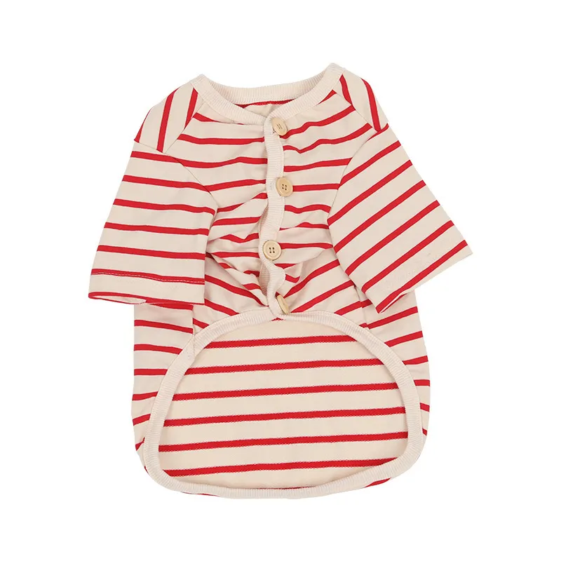 Dog Striped Cotton V-Neck Pet Warm Bottoming Shirt - Red Stripe