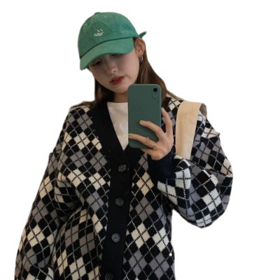 Checked Contrast Sweater Loose Jacket New