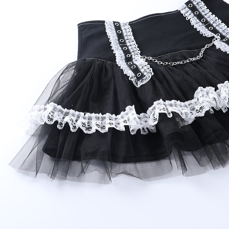 Stitching Sexy Contrast Lace Mesh Skirt