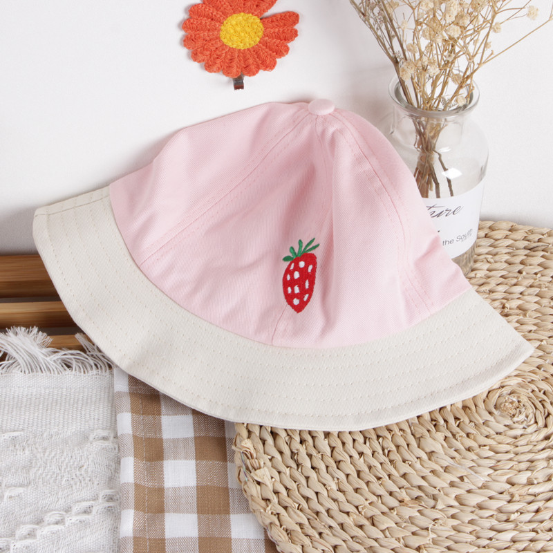 Ins Wind Avocado Strawberry Fruit Embroidery Children's Color Matching Fisherman Hat
