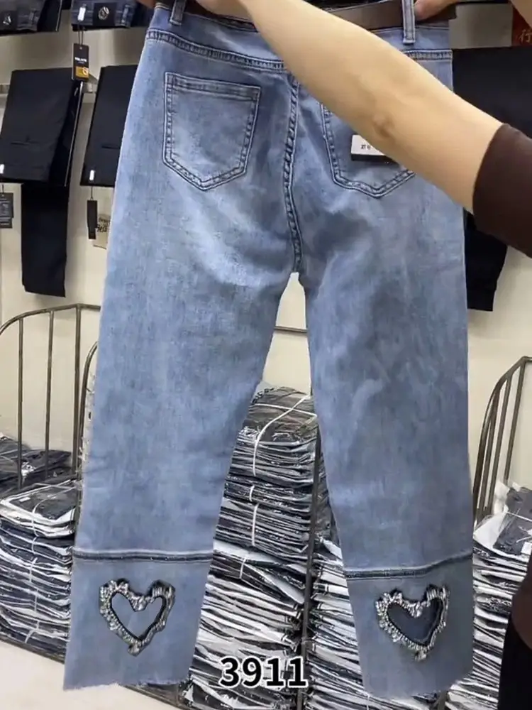 Women's Fashion Love Hot Diamond Jeans