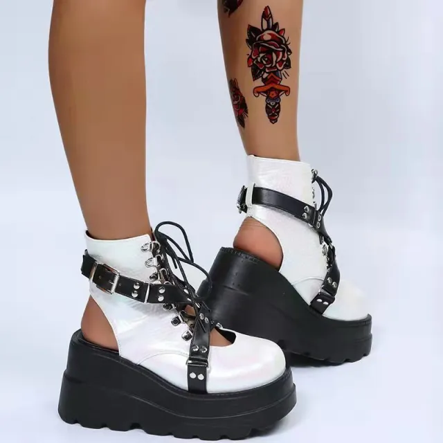 Gothic Street Punk Plus Size Matte Boots White - Shop at LoveMi