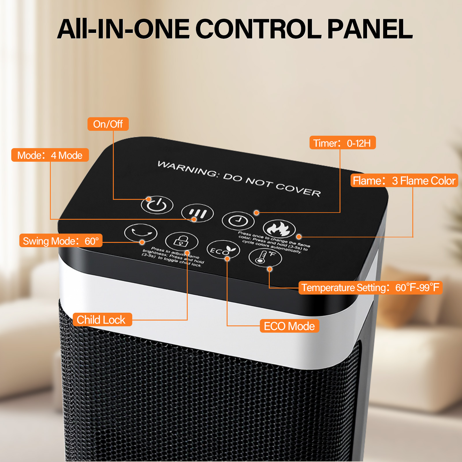 23inch Space Heaters For Indoor Use, Portable Heater With 7 Light Colors image 3