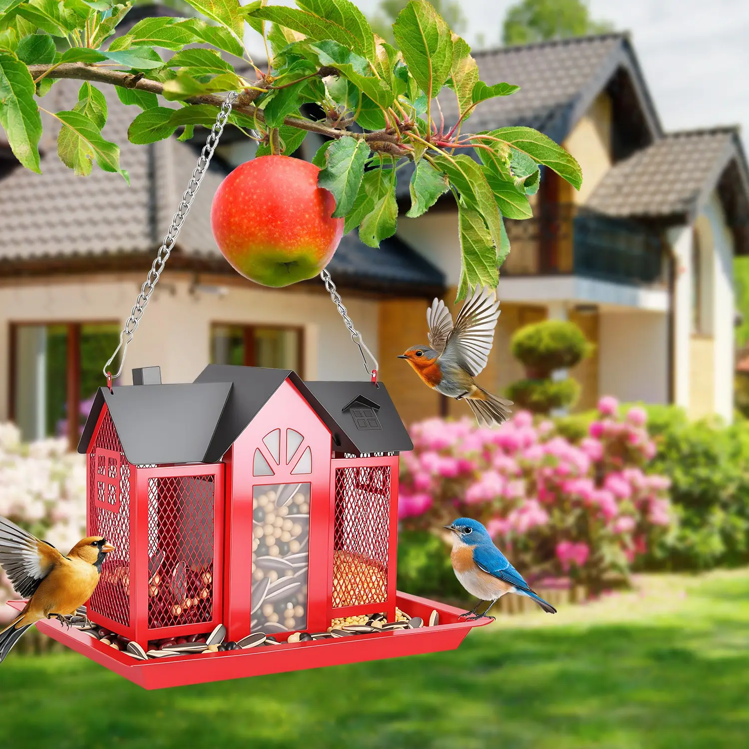 Metal Hanging Bird Feeder House Classic Barn