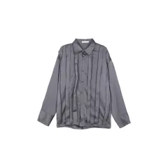 Small Pleated Texture Design Lapel Shirt - Grey - View 1