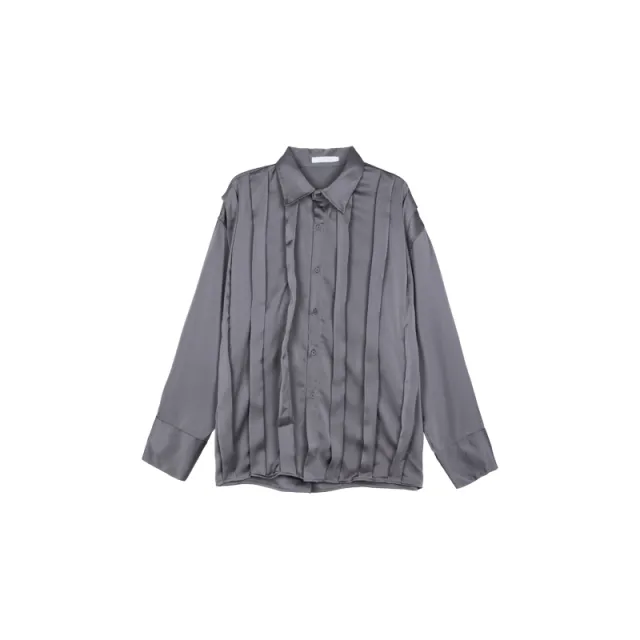 Small Pleated Texture Design Lapel Shirt Grey - Shop at LoveMi