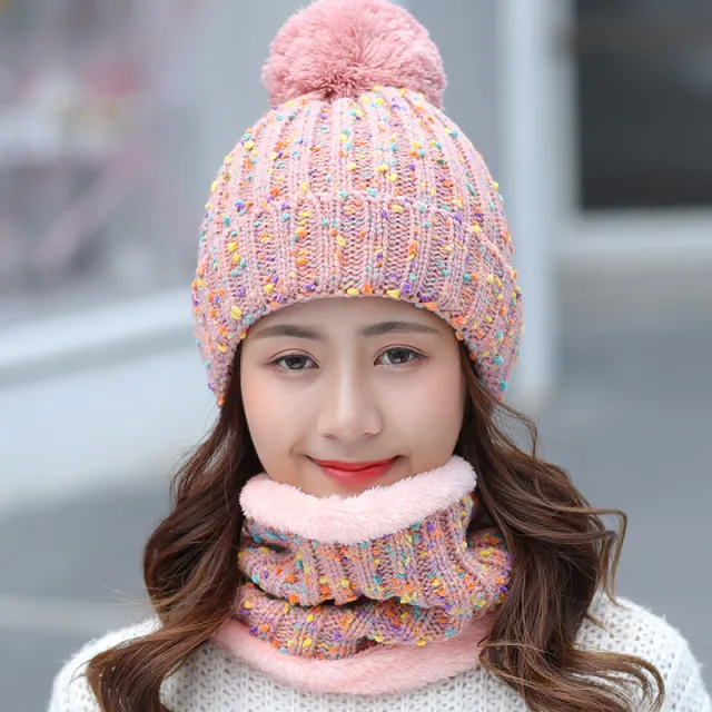 Ladies Winter Sweet And Cute Scarf Suit Knitted Hat Pink - Shop at LoveMi