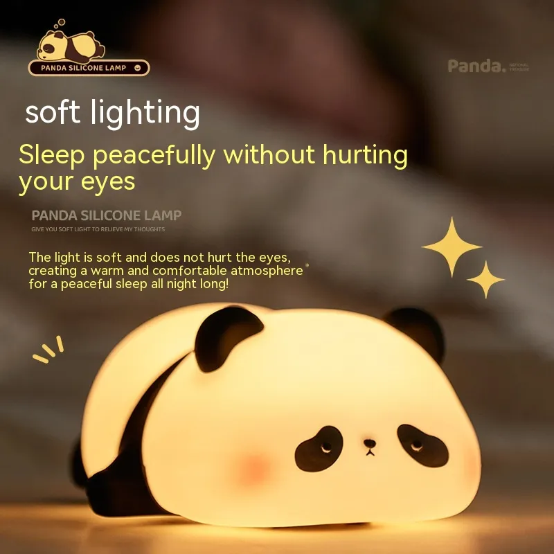 Panda Night Lights For Kids Cute Animal Silicone Timing Rechargeable Lamp Cartoon Panda Bedroom Decoration Kids Boys Girls Gift – image 6