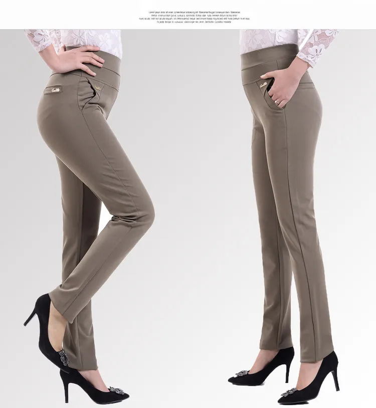 Middle-aged Women's Small Feet Stretch Casual Pants - Khaki