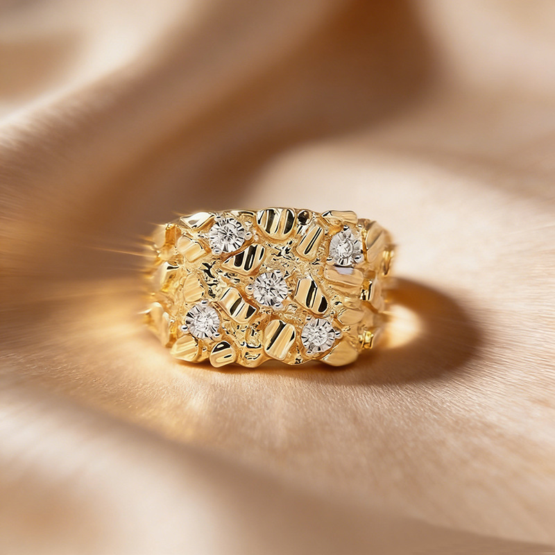 Hollow Out Diamond Inlaid Irregular Brushed Ring, Pleated Luxury Zircon Band, Non-Adjustable