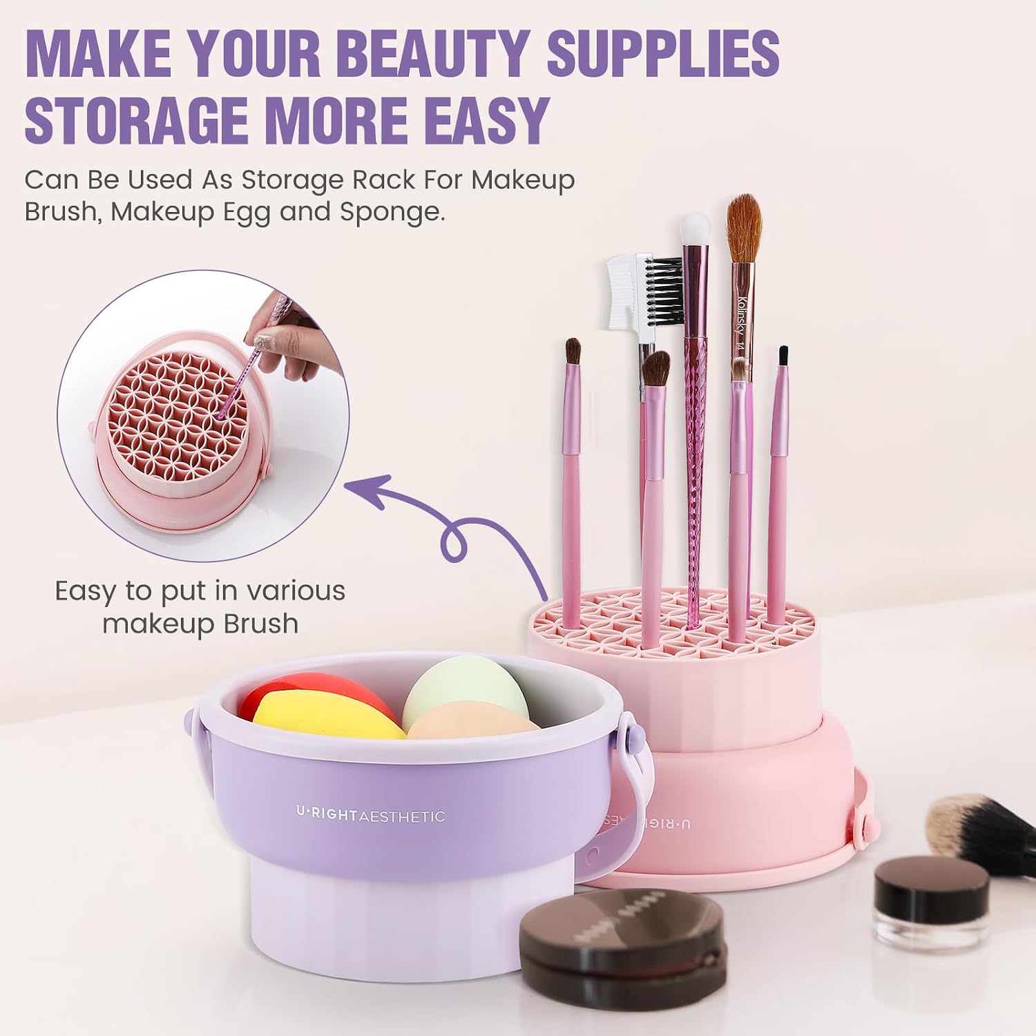 3 In 1 Silicone Makeup Brush Cleaner Bowl And Cleaning Mat, Reusable Makeup Brush Washing Tool, Khaki 2