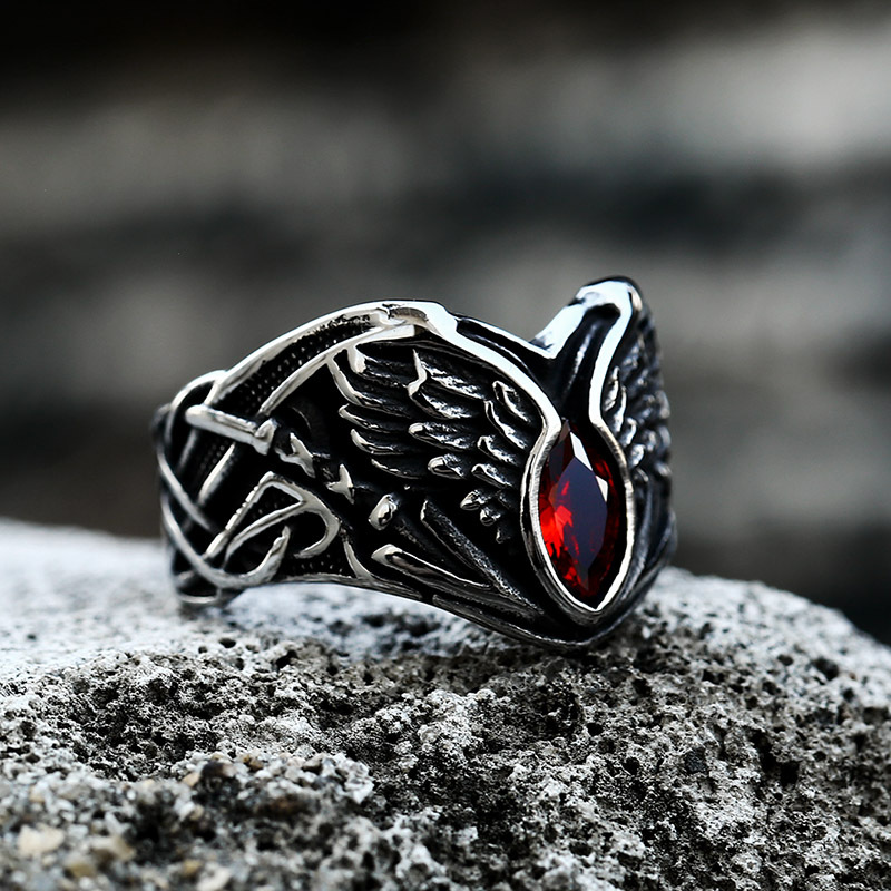 Stainless Steel Jeweled Men's Ring Vintage