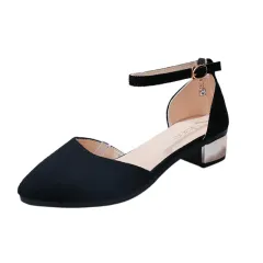 Baotou Mid-heel Sandals With A Buckle And Pointed Toe Thick-heeled Women's Sandals - Black - View 1
