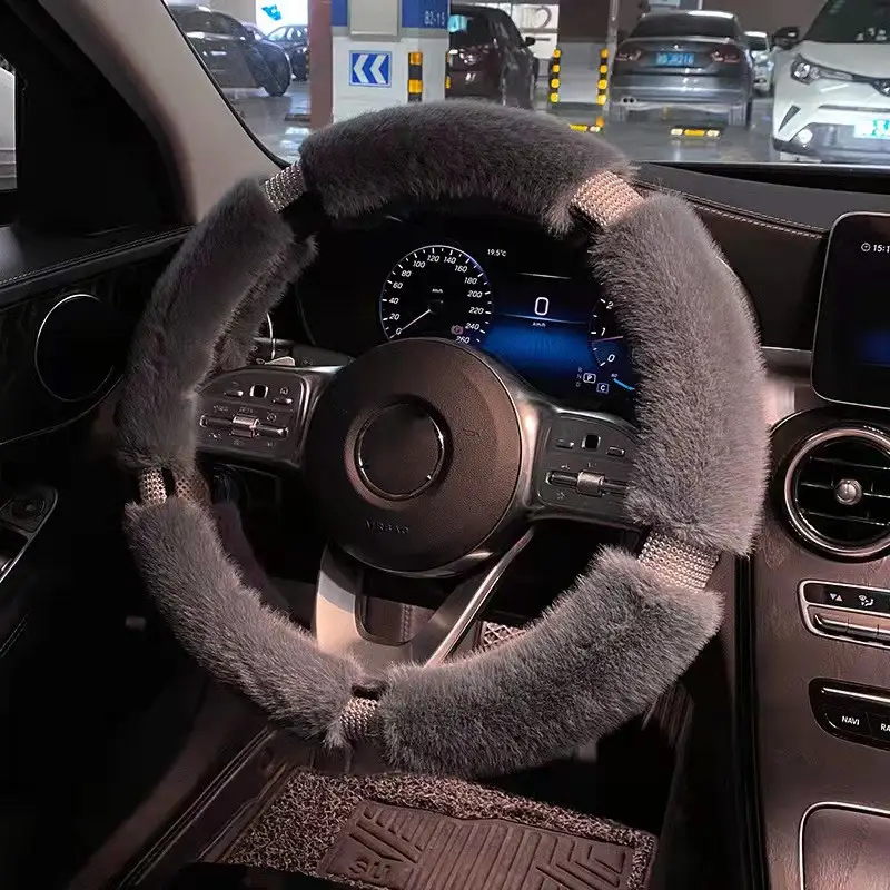 Diamond Studded Plush Car Steering Wheel Cover