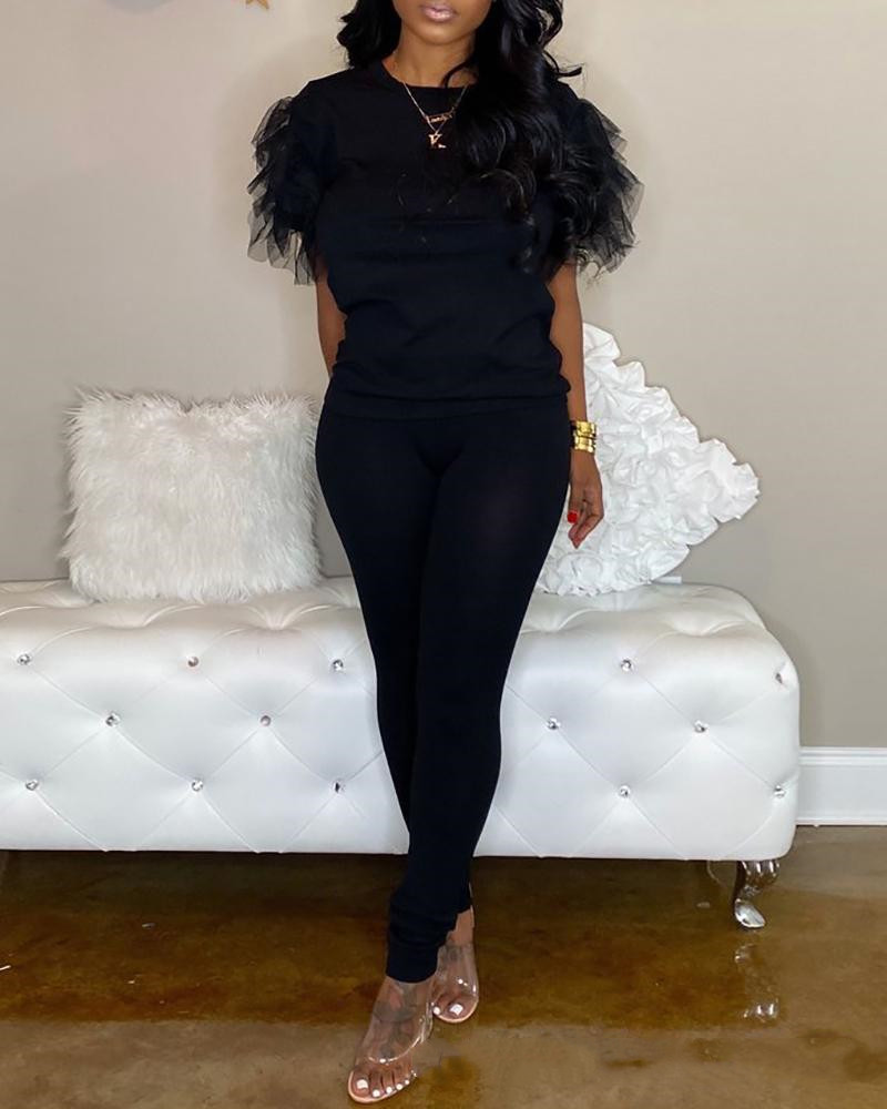 Fashion Sports Style Ruffled Multicolor Two-piece Suit