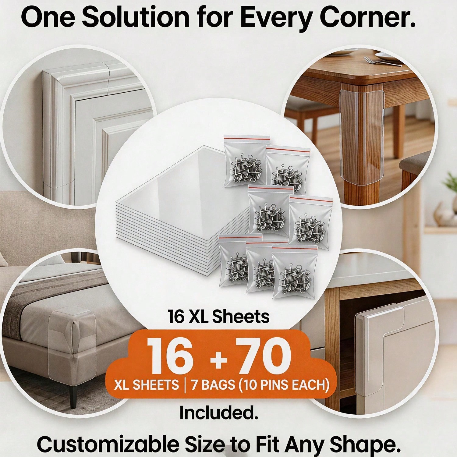 Cat Scratch Furniture Protector Set 16 Clear Sheets 70 Twist Pins, Invisible Anti Scratch Guards For Sofa, Door, Bed, Table, Cabinet view 2