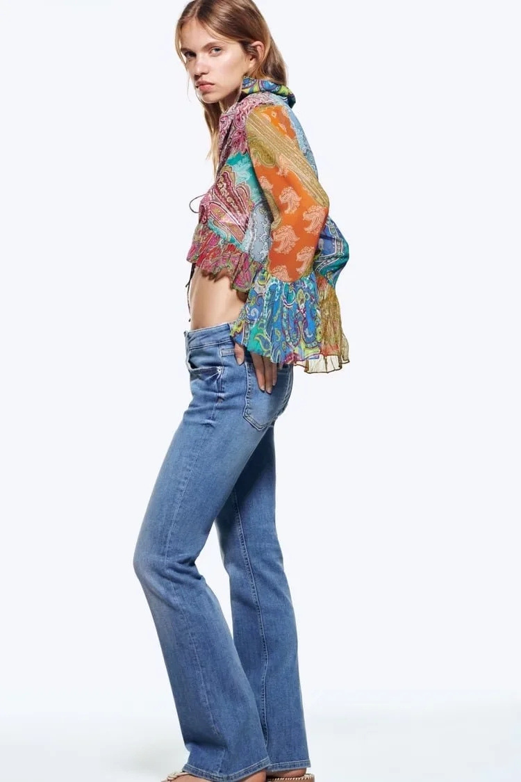 Title 2, Printed Lace-Up Flare Sleeve Cropped Shirt