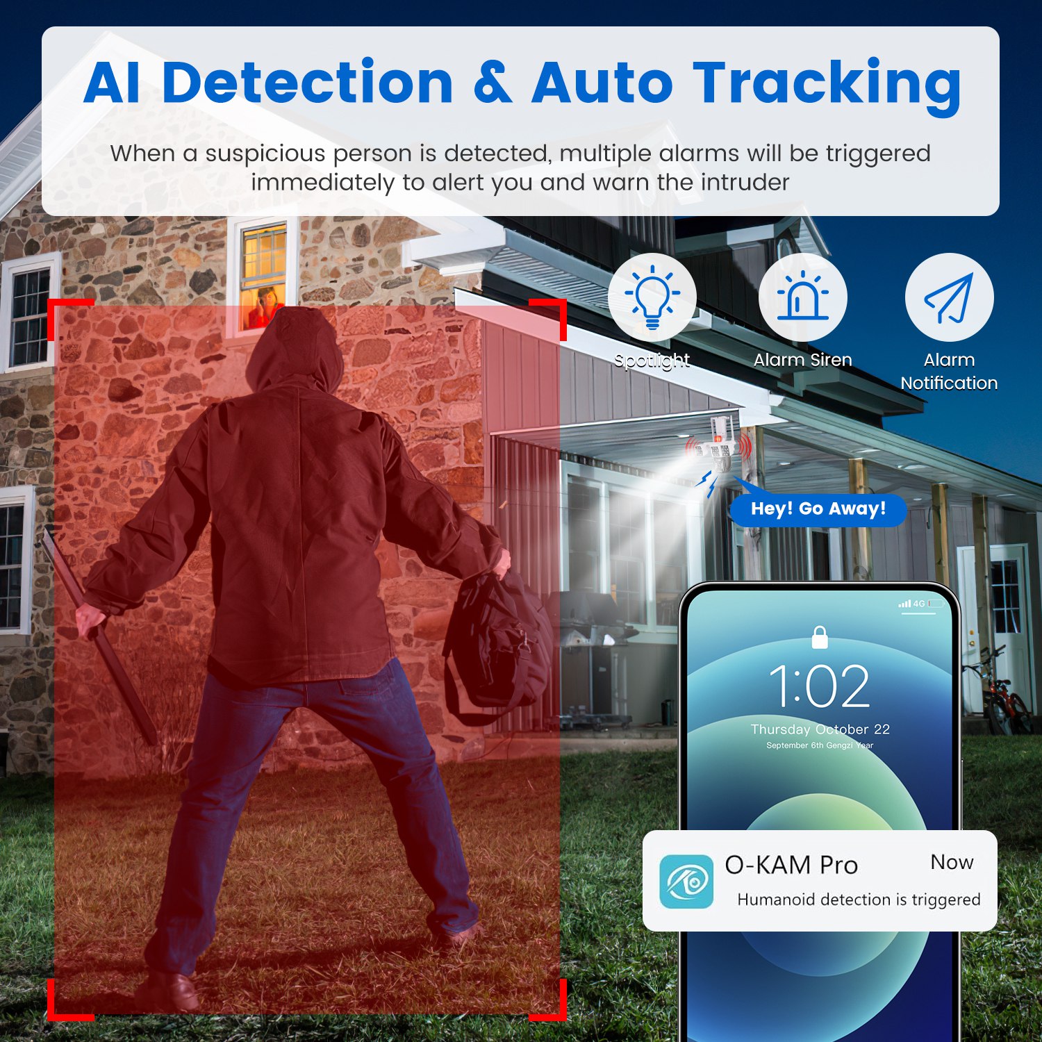 1080P HD 4-Lens Security Camera 360 Degree View WiFi Pan & Tilt Surveillance Camera With Full Color Night Vision Auto Motion Tracking 2-Way Audio Spotlights IP66 Waterproof Max 128G Not Included