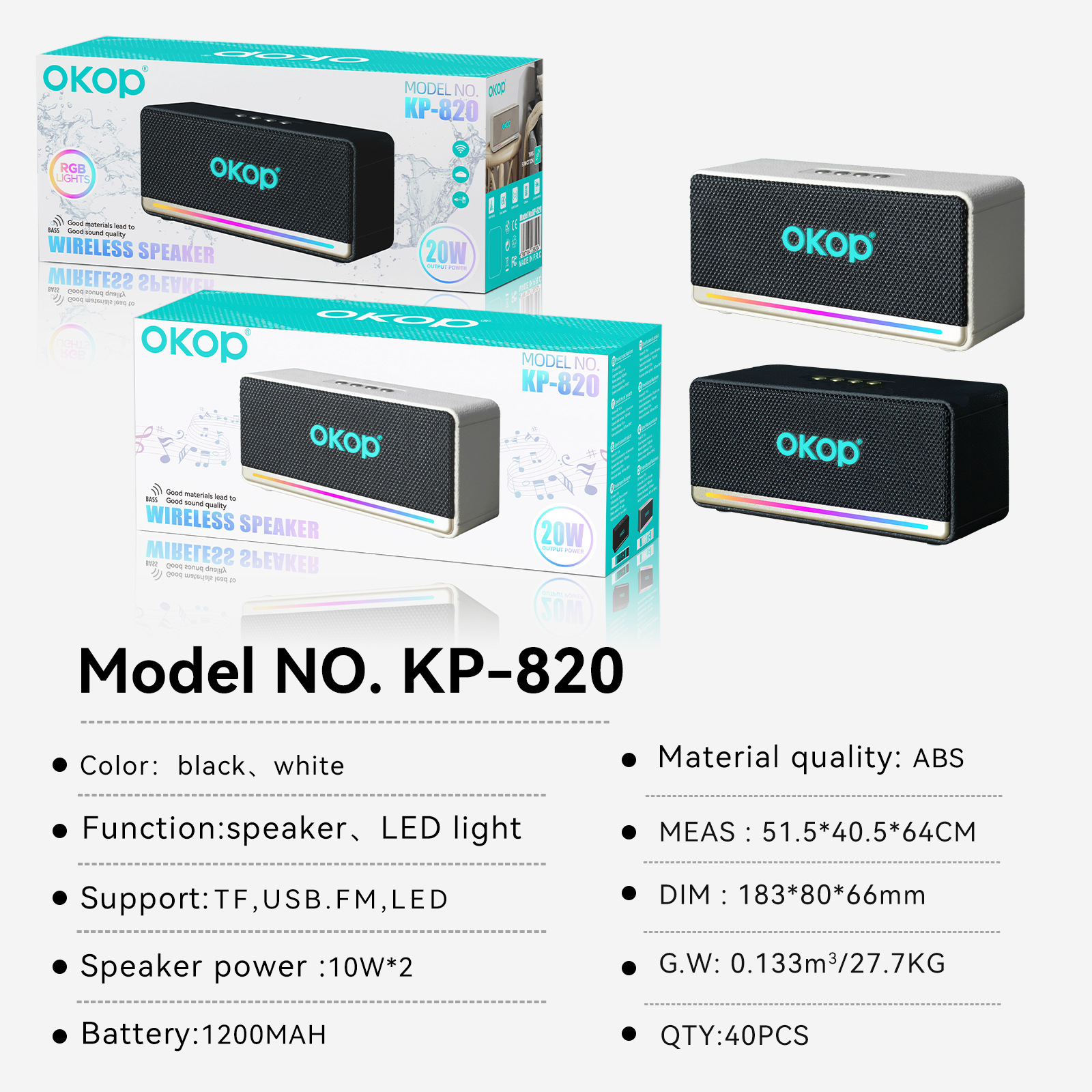 KP-820 Bluetooth Speaker Cross Border Bestseller Outdoor Waterproof Home Desktop Use High Volume RGB Ambient Lighting Direct From Manufacturer 4