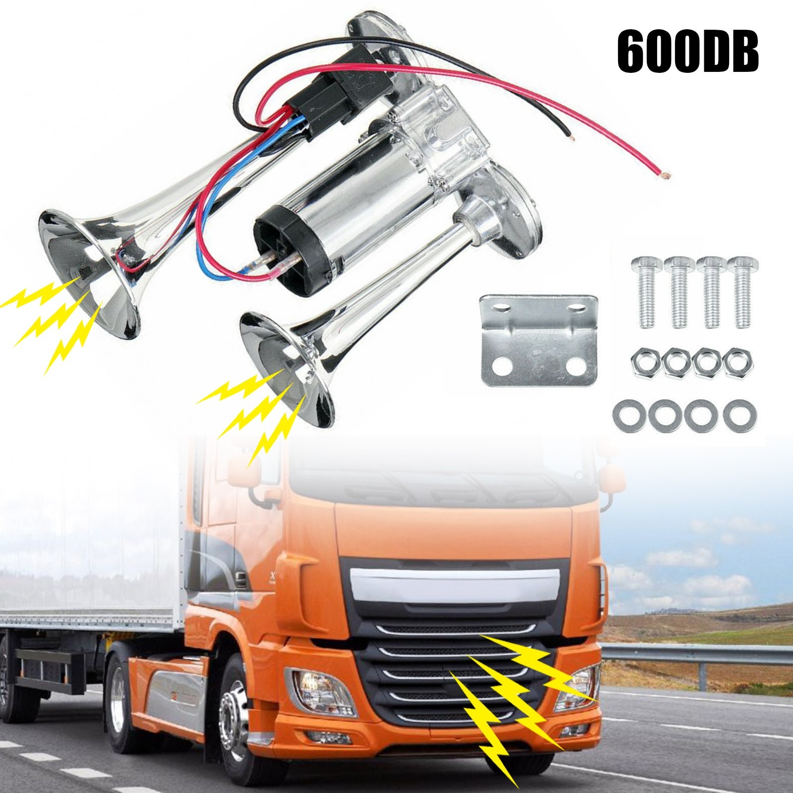 600DB Super Loud Car Truck Boat Dual Trumpet Train 12V Air Horn Compressor Kit — image 6