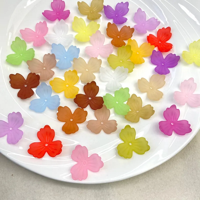 Frosted 3-Petal Acrylic Flower Beads, Scalloped Ribbed