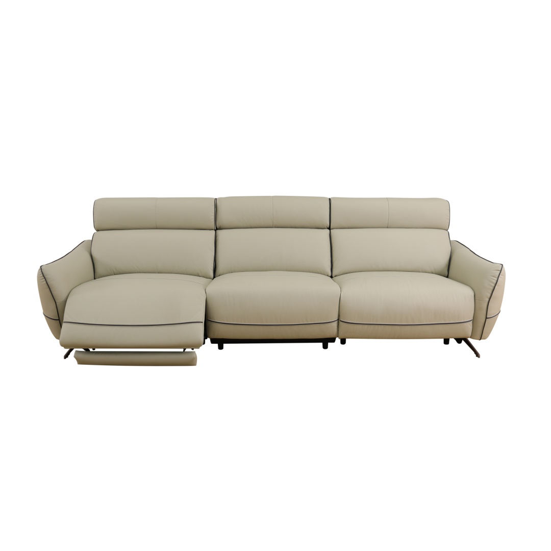 Pickup Only--Beige Top Grain Leather And PVC 3-Piece Living Room Recliner Sofa Set