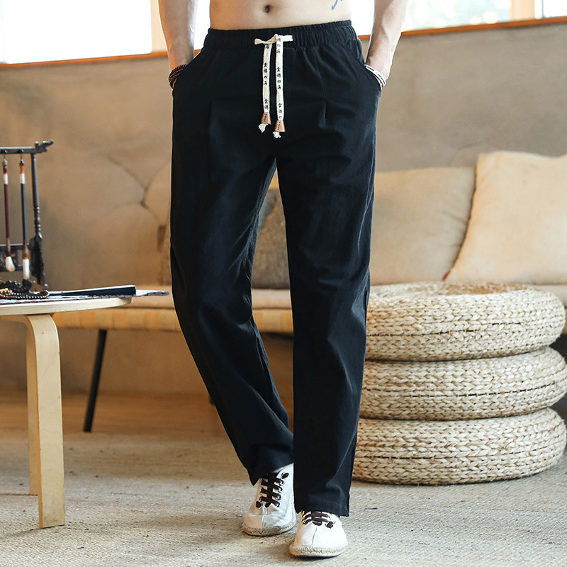 Title 8, Mens Chinese Style Linen Pants, Casual Loose F...