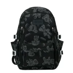 Cute Bears Print Backpack Fashion Versatile Large Capacity Travel Bags Women Junior High School Students Schoolbag Girls Campus Bag - Black - View 1