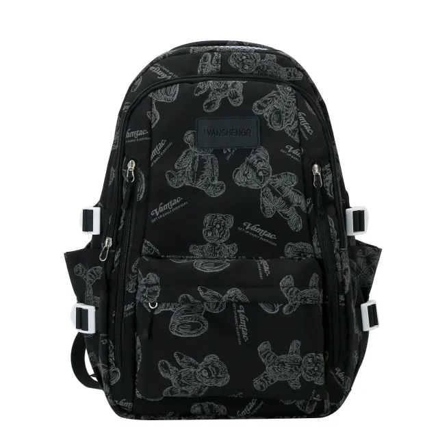 Cute Bears Print Backpack Fashion Versatile Large Capacity Travel Bags Women Junior High School Students Schoolbag Girls Campus Bag Black - Shop at LoveMi