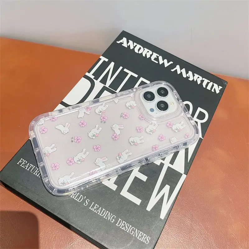 Sweet  Flower Rabbit Transparent Mobile Phone Case