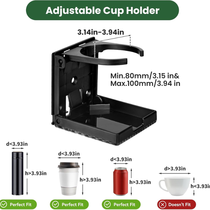 2pcs Foldable Wall Cup Holder Boat Cup Holder 2.36 3.94 Adjustable