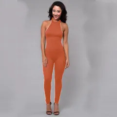 Bare Back Stretch Bodysuit Ladies Nightclub Party Jumpsuit - Orange - View 1