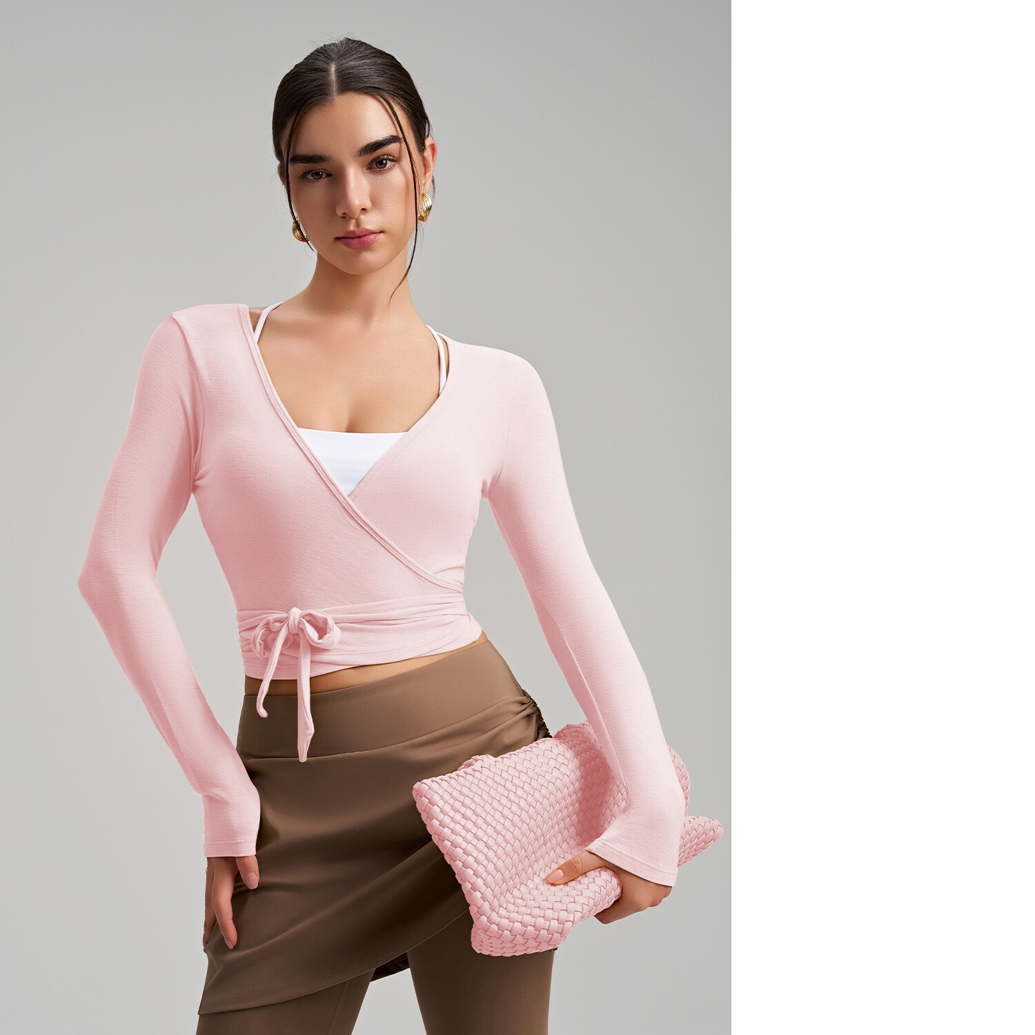 Stylish One-Piece Long-Sleeve Yoga Top With Tie Strap, High-End Outdoor Activewear With Four-Way Stretch For Sports, Dance And Fitness