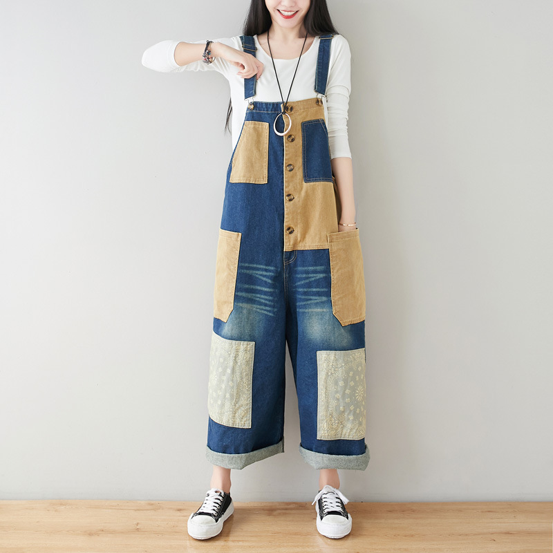 Women's Art Loose Washed White Denim Overalls - Image 2