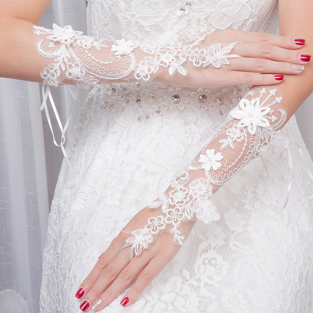 Title 5, Wedding Bride Fingerless Gloves Short Lace