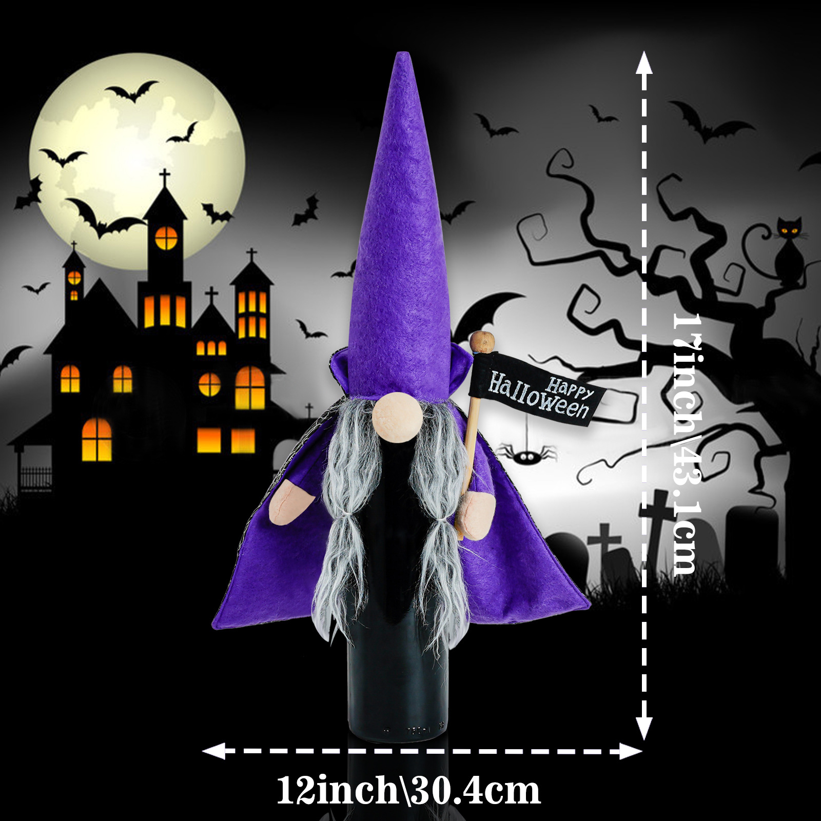 Halloween decoration black witch cloak hat bottle cover
