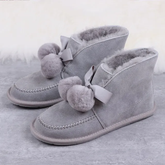 Low Top Women's Shoes Fur One With Velvet Ribbon Bow Grey - Shop at LoveMi