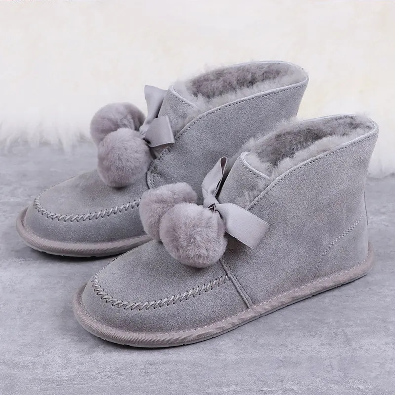 Low Top Women's Shoes Fur One With Velvet Ribbon Bow - Grey