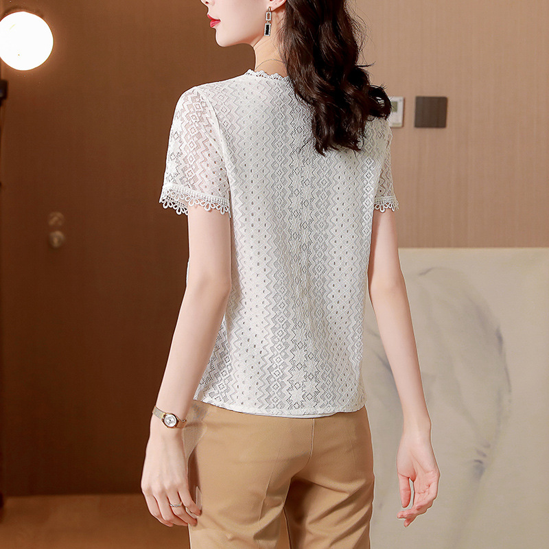 Women's Round Neck Short Sleeve Lace Bottoming Top