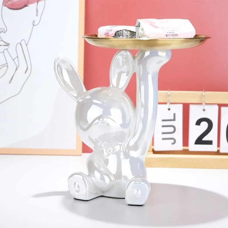 Title 28, Ins Silver Astronaut Rabbit Tray Figurines Pigg...