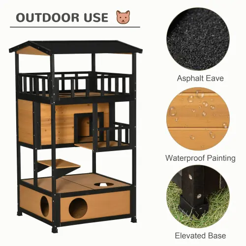 Wooden Outdoor Cat House, Wild Shelter Kitten