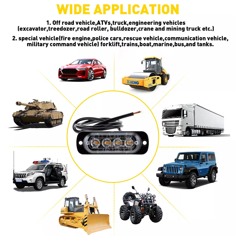 12x 4 LED Recovery Strobe Flashing Truck Beacon Grille Light Lightbar Amber Lamp