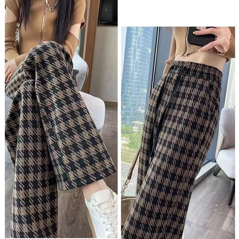 Title 5, Relaxed Coffee Checked Plush Casual Pants for u...