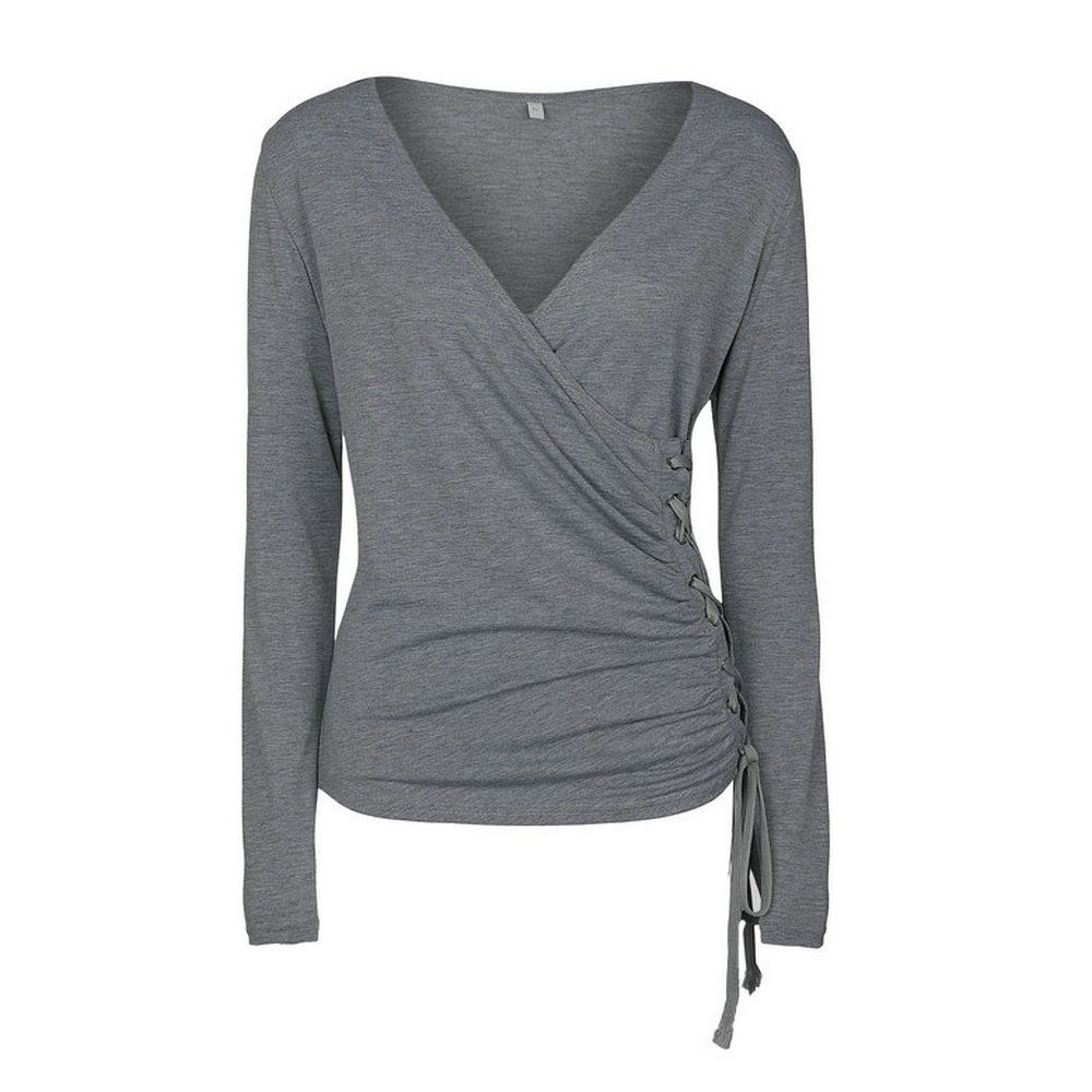 Title 6, Women Autumn V Neck Slim Long Sleeve Top With P...