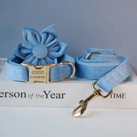 Blue Velvet Dog Collar Dog Rope Pet