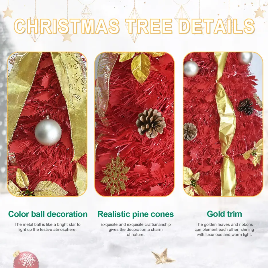 6FT UP Red Tree Artificial Full Christmas Tree Holiday Xmas